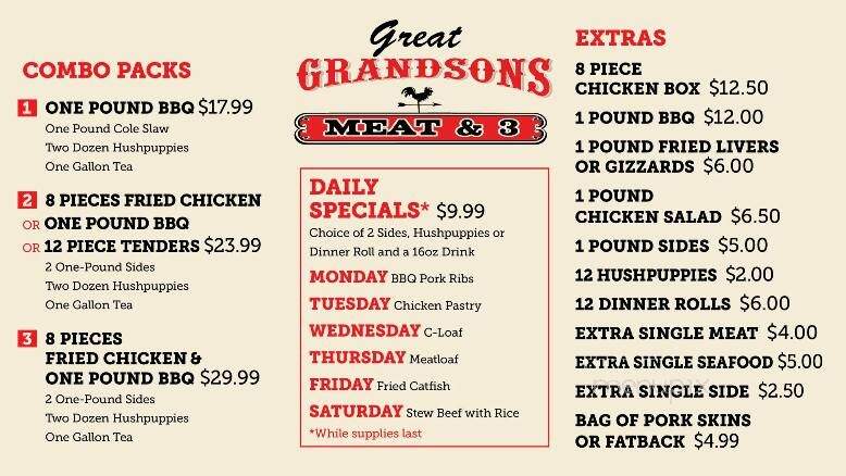 Great Grandson's Meat & 3 - Clinton, NC menu_pic