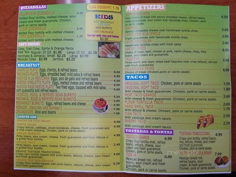 Villanueva Mexican Grill - Chatsworth, CA menu_pic