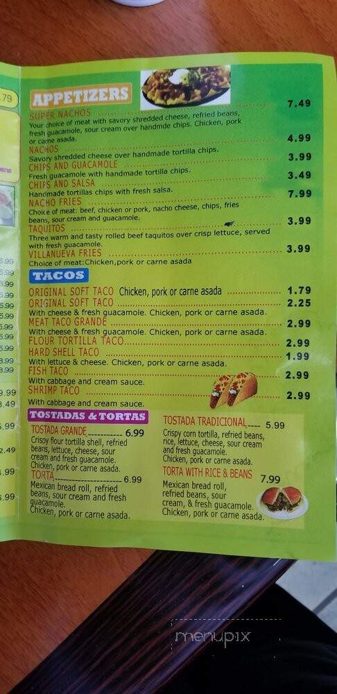 Villanueva Mexican Grill - Chatsworth, CA menu_pic