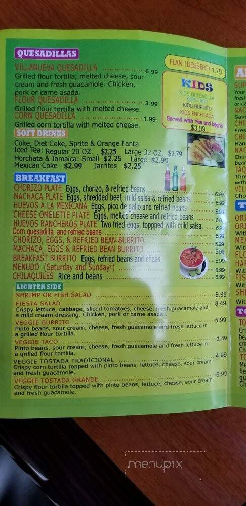 Villanueva Mexican Grill - Chatsworth, CA menu_pic