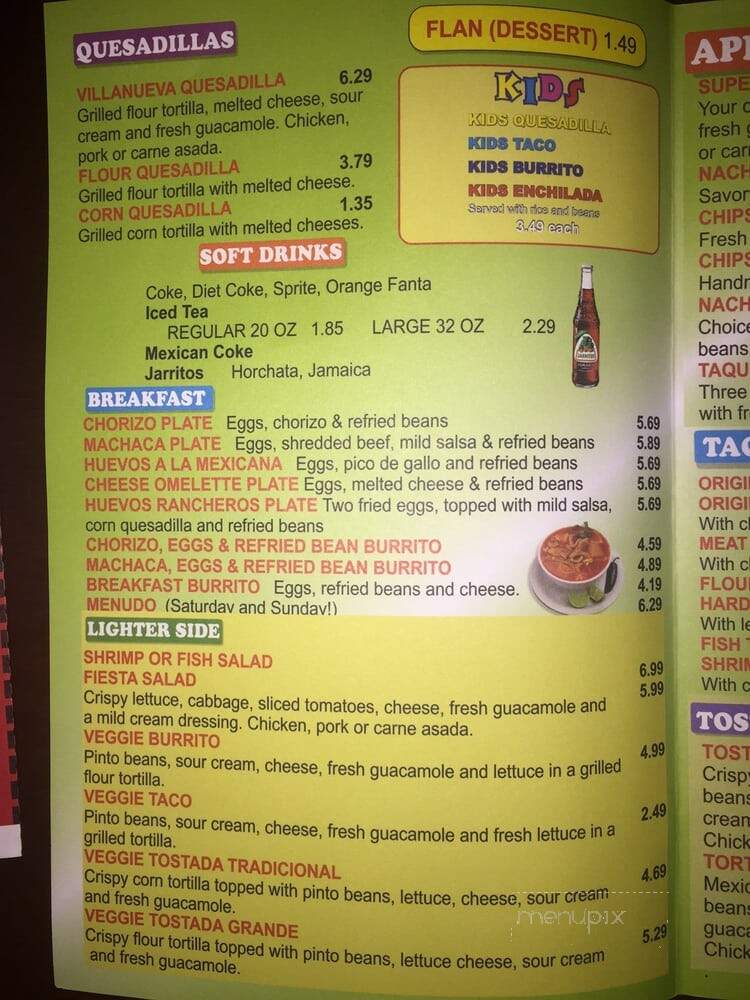 Villanueva Mexican Grill - Chatsworth, CA menu_pic