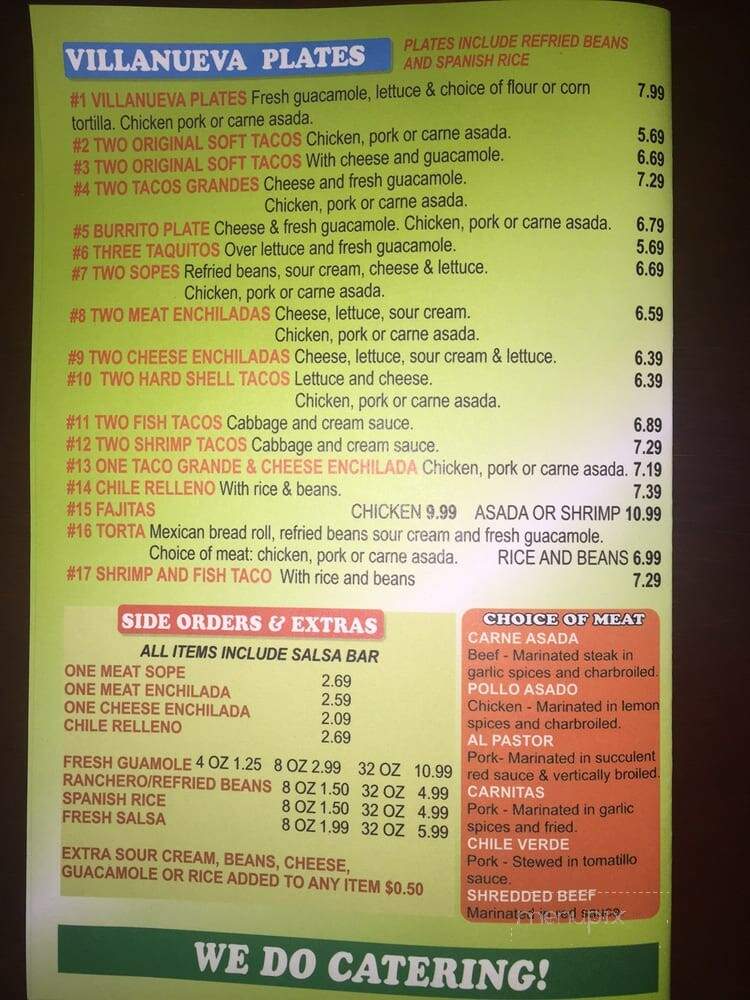 Villanueva Mexican Grill - Chatsworth, CA menu_pic