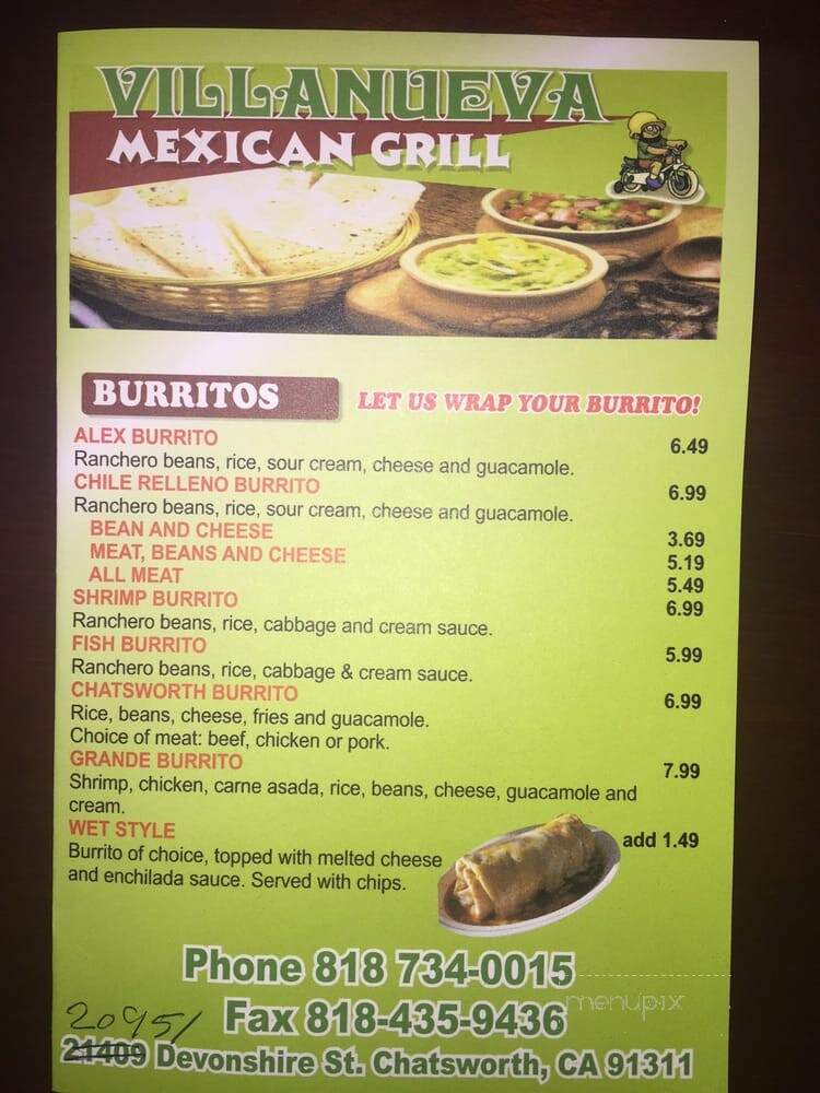 Villanueva Mexican Grill - Chatsworth, CA menu_pic