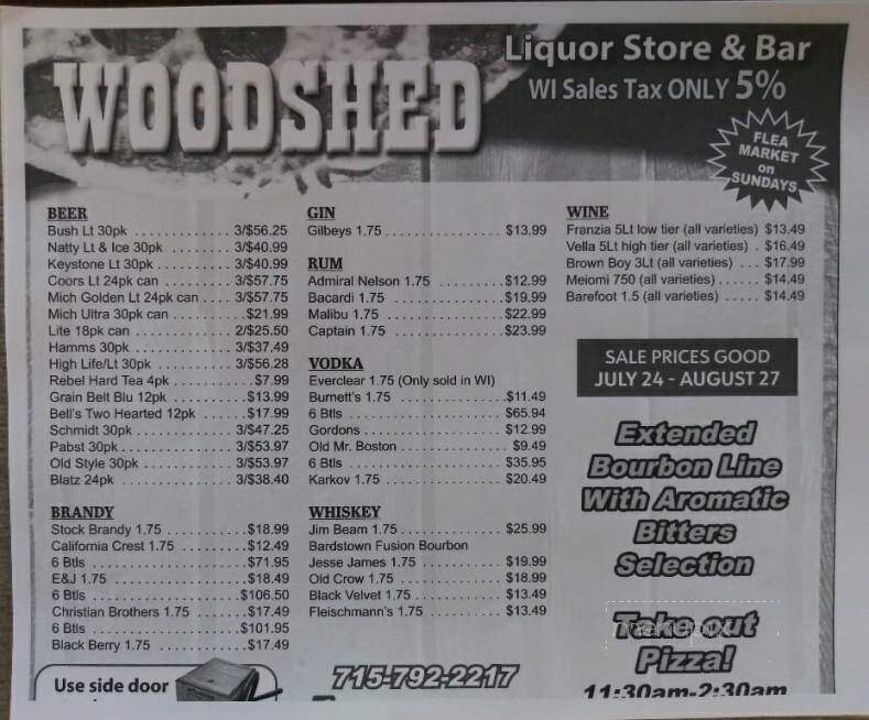 Woodshed Pizza Liquor Store - Hager City, WI menu_pic