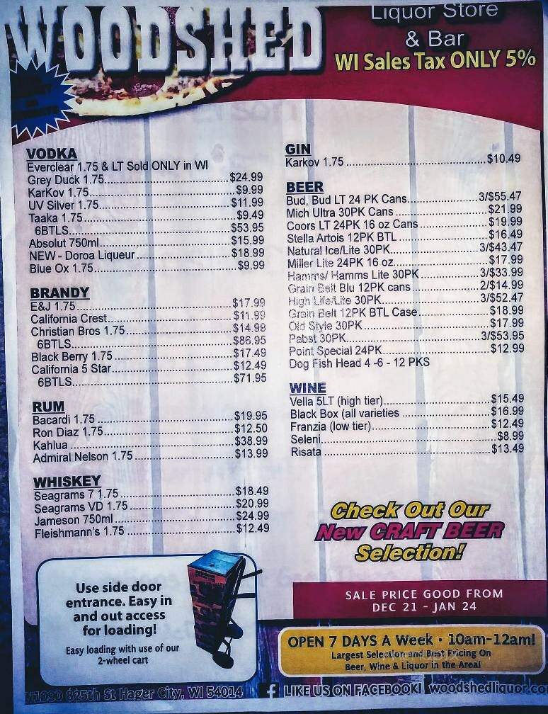 Woodshed Pizza Liquor Store - Hager City, WI menu_pic