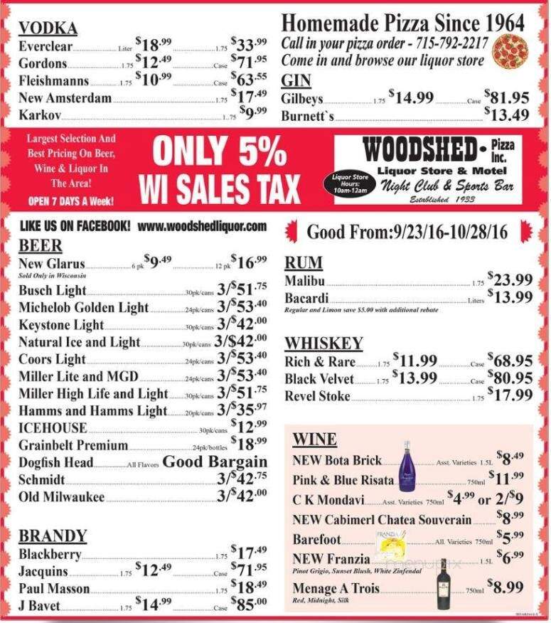 Woodshed Pizza Liquor Store - Hager City, WI menu_pic