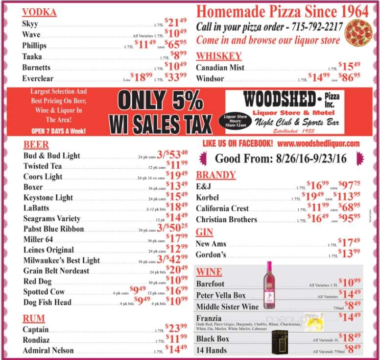 Woodshed Pizza Liquor Store - Hager City, WI menu_pic