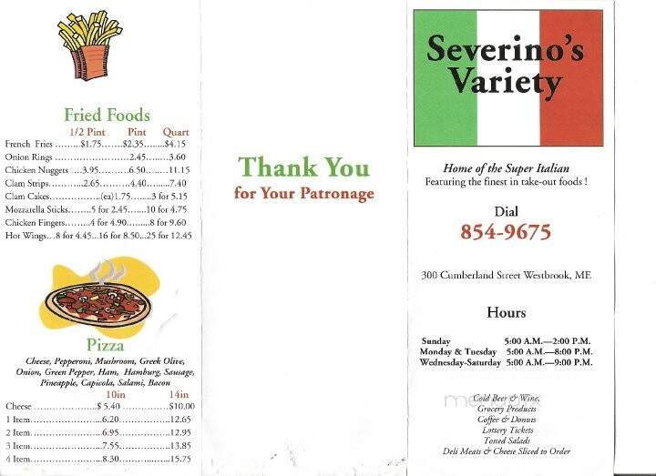 Severino's Variety - Westbrook, ME menu_pic