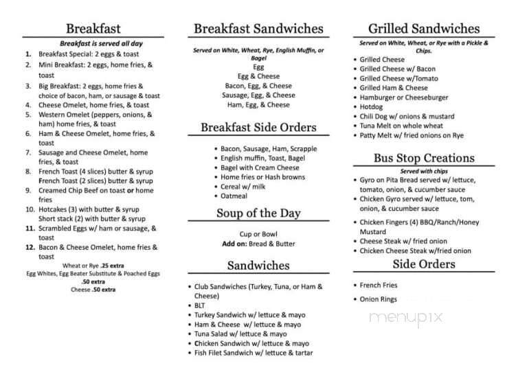 Bus Stop Cafe - Nanticoke, PA menu_pic