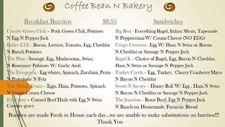 Coffee Bean N' Bakery - Pine, CO menu_pic