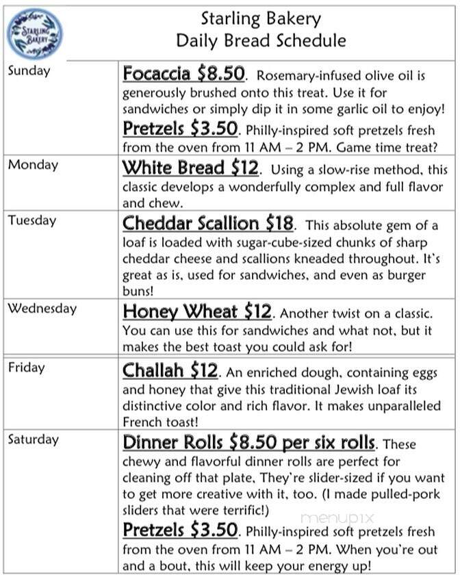 Starling Bakery - Scituate, MA menu_pic