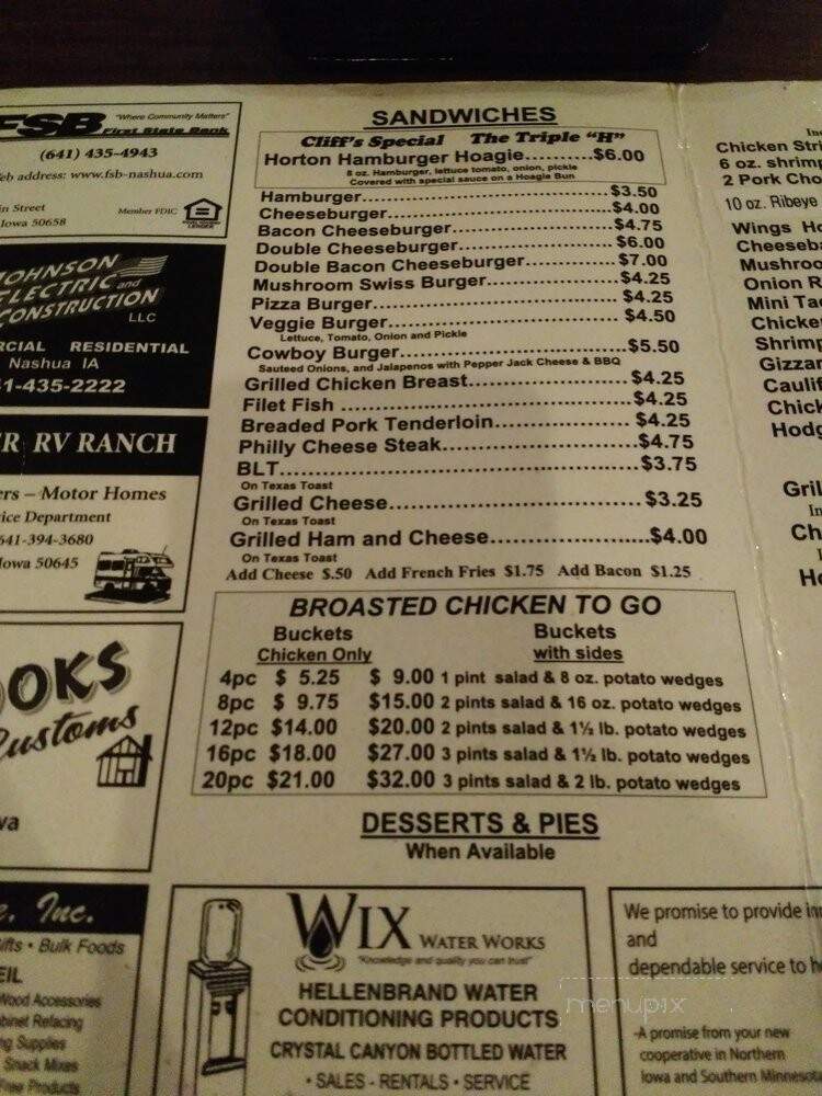 Cliff's Place - Waverly, IA menu_pic