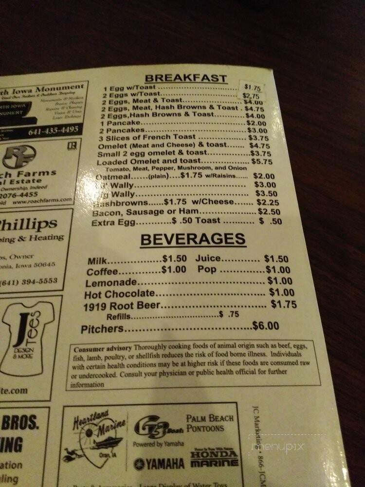 Cliff's Place - Waverly, IA menu_pic