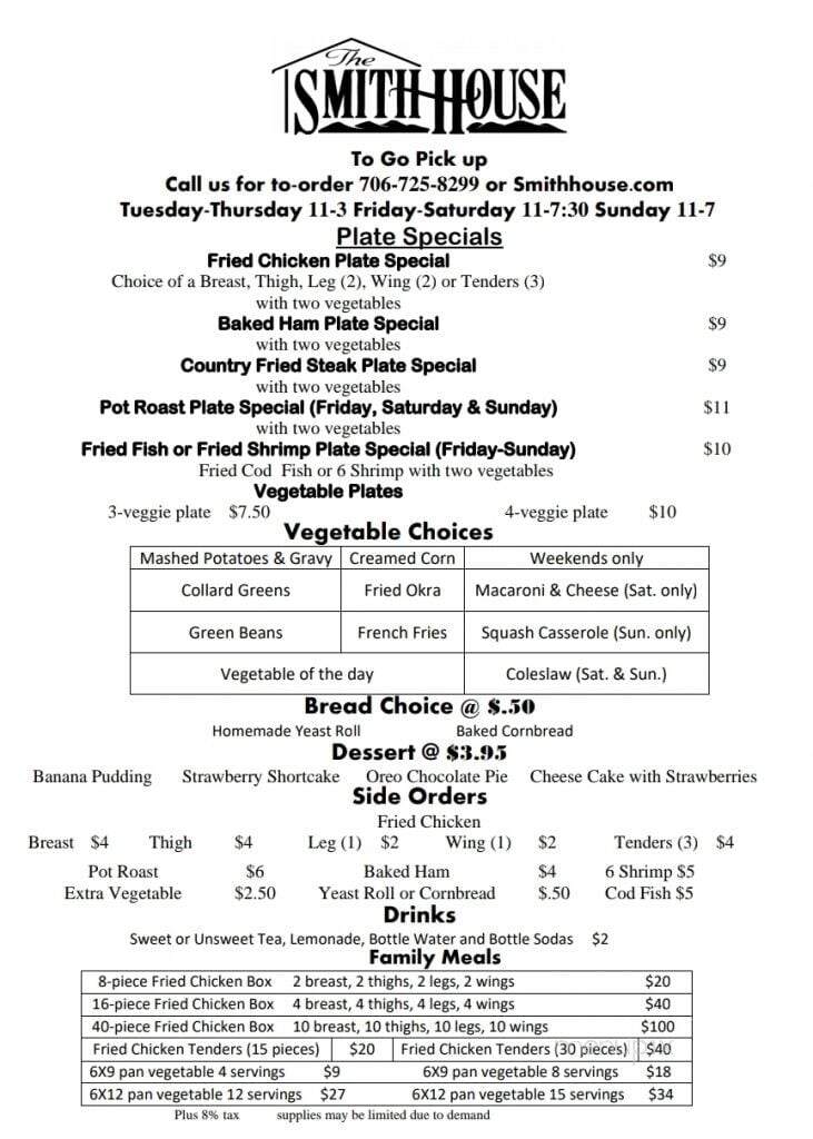 Smith House - Dahlonega, GA menu_pic