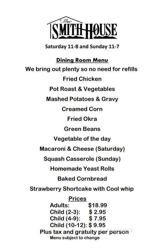 Smith House - Dahlonega, GA menu_pic