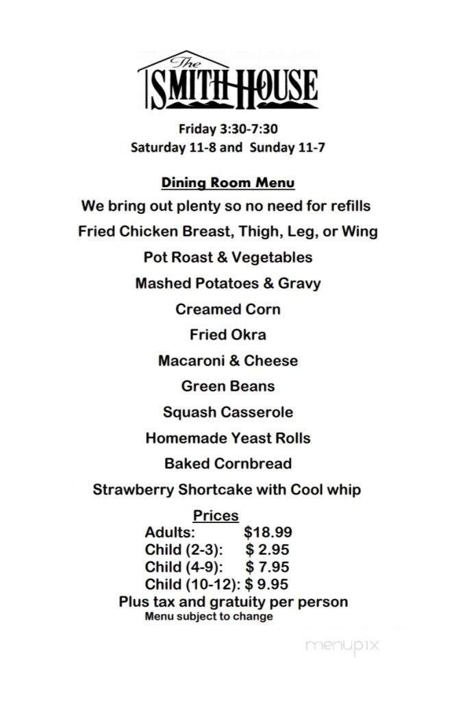 Smith House - Dahlonega, GA menu_pic