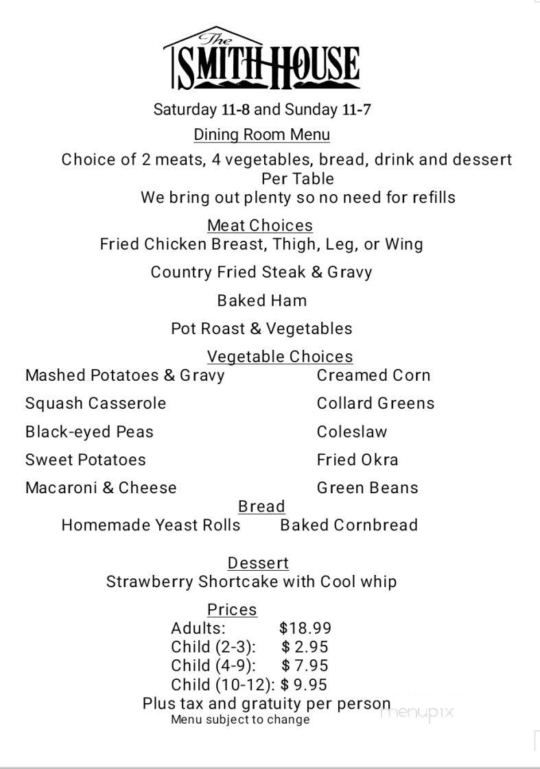 Smith House - Dahlonega, GA menu_pic