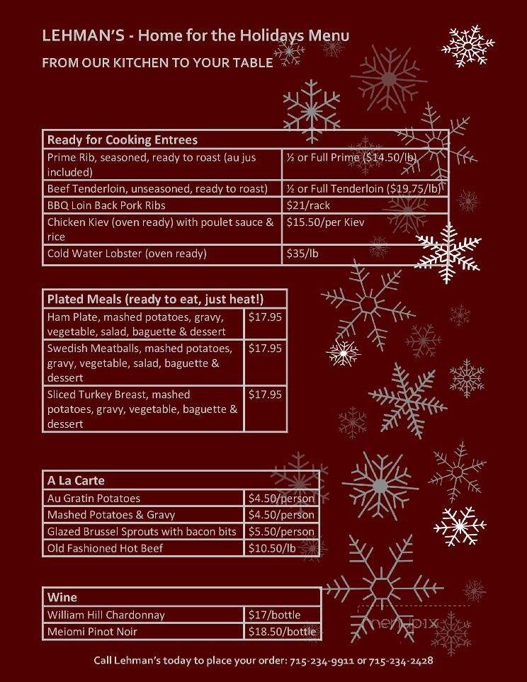 Lehmans Supper Club - Rice Lake, WI menu_pic