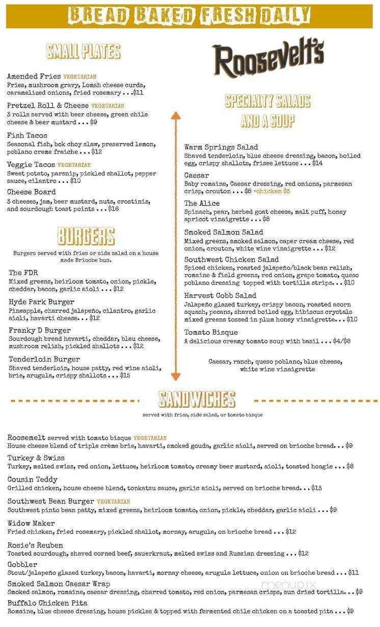Online Menu of Roosevelt's, Tulsa, OK
