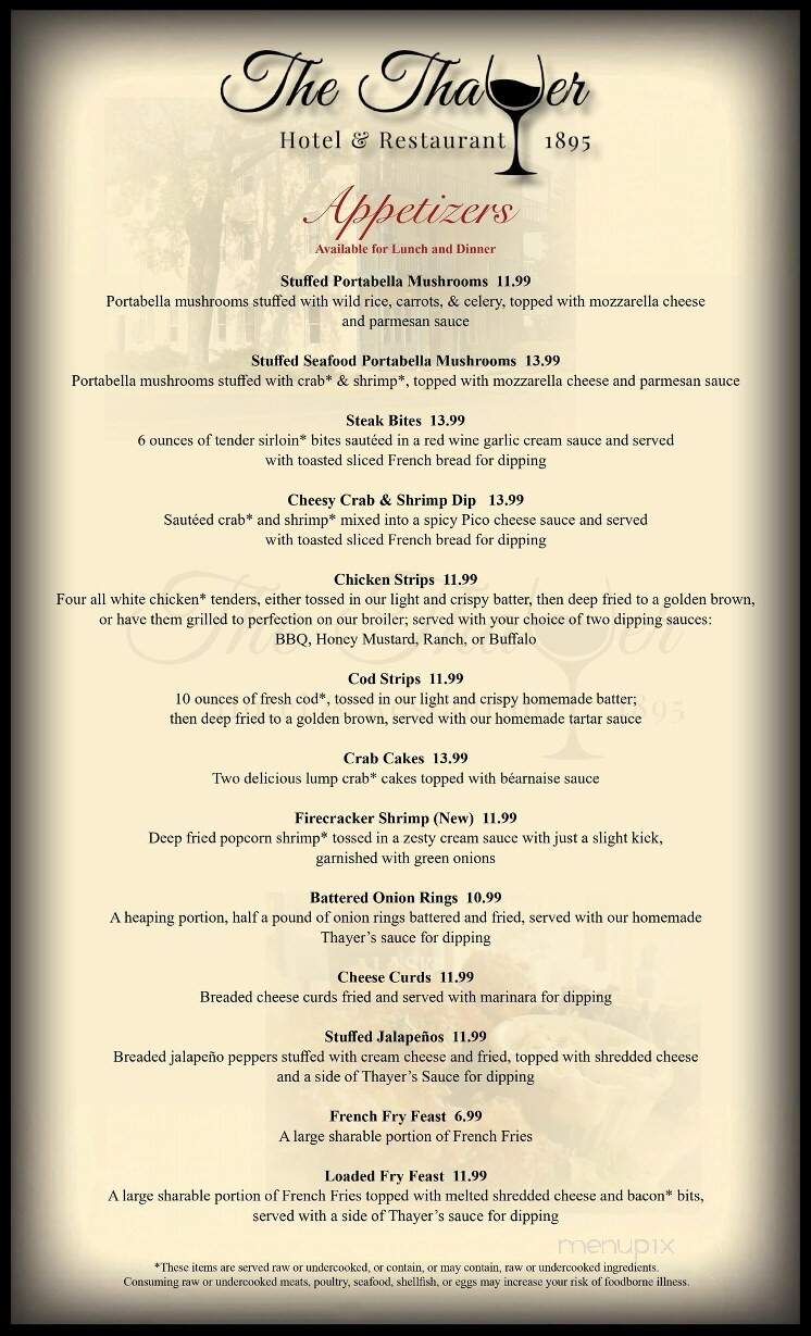 The Thayer - Annandale, MN menu_pic