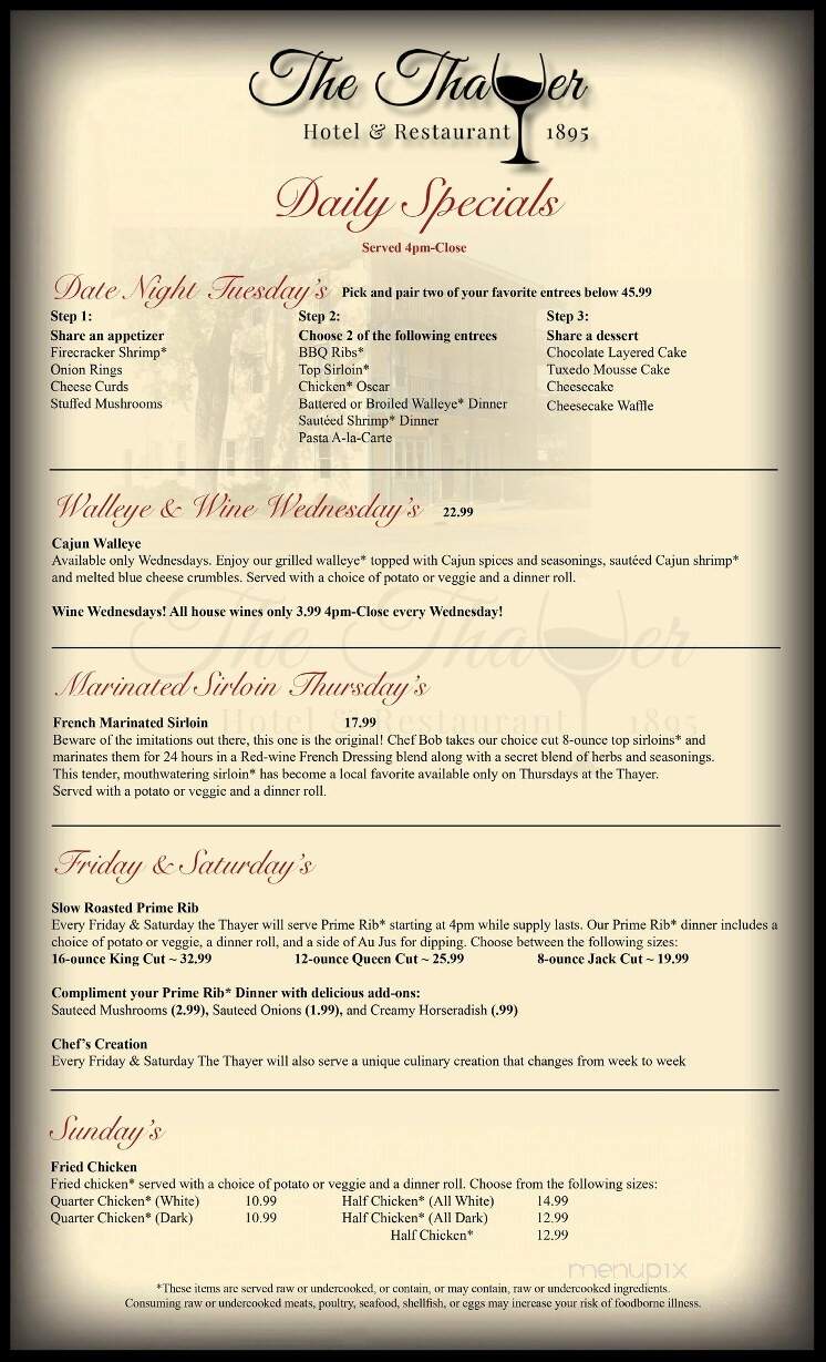 The Thayer - Annandale, MN menu_pic