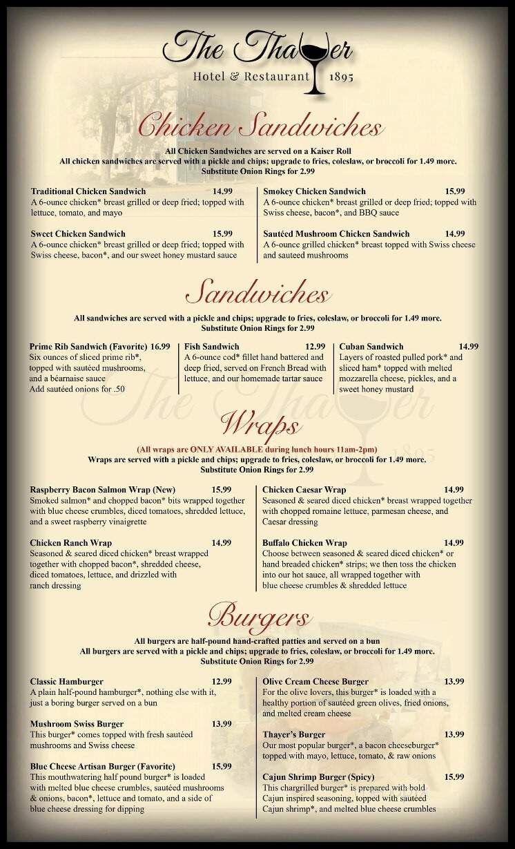 The Thayer - Annandale, MN menu_pic