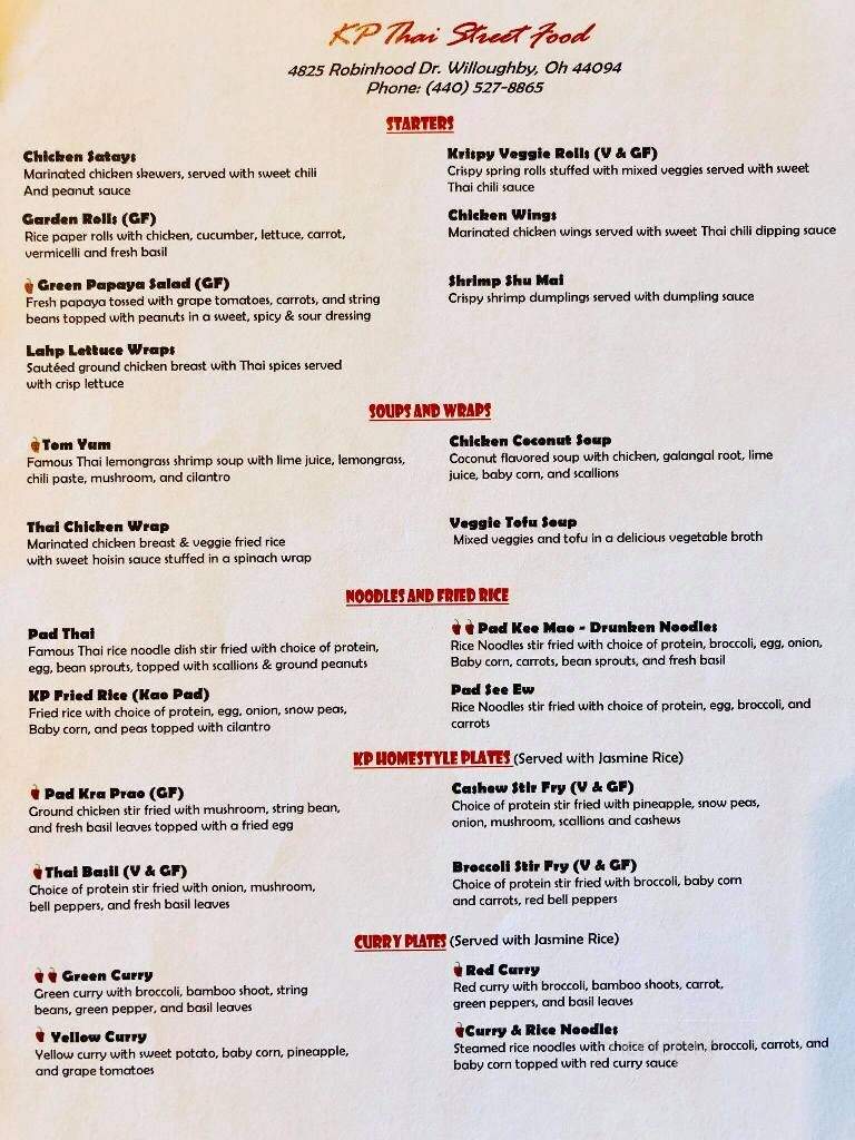 KP Thai Street Food - Willoughby, OH menu_pic
