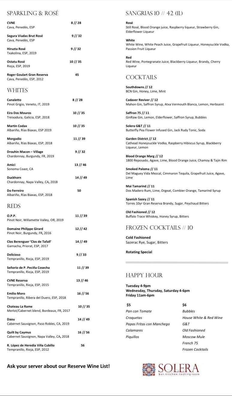 Solera Bar & Tasting Room - Baton Rouge, LA menu_pic