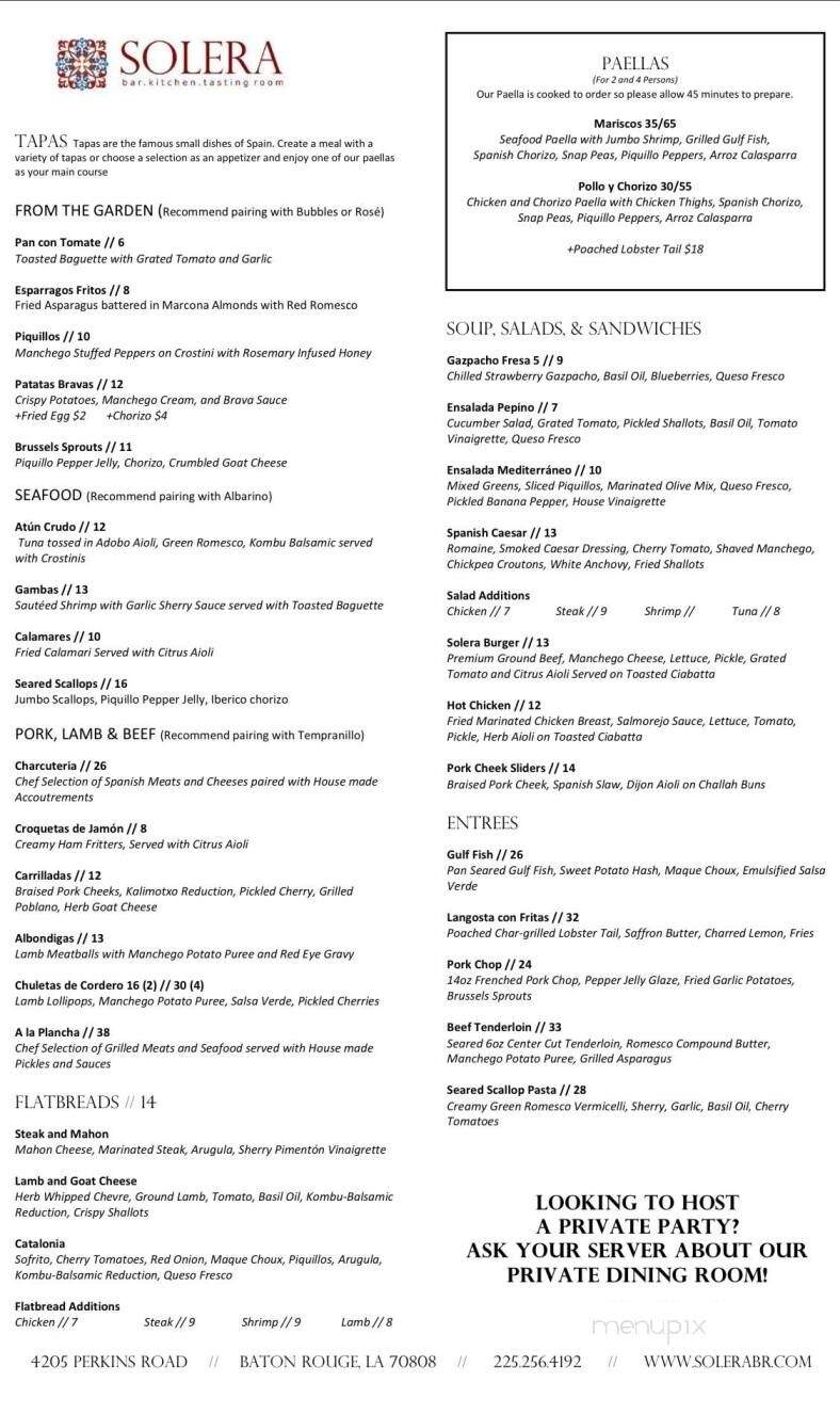 Solera Bar & Tasting Room - Baton Rouge, LA menu_pic