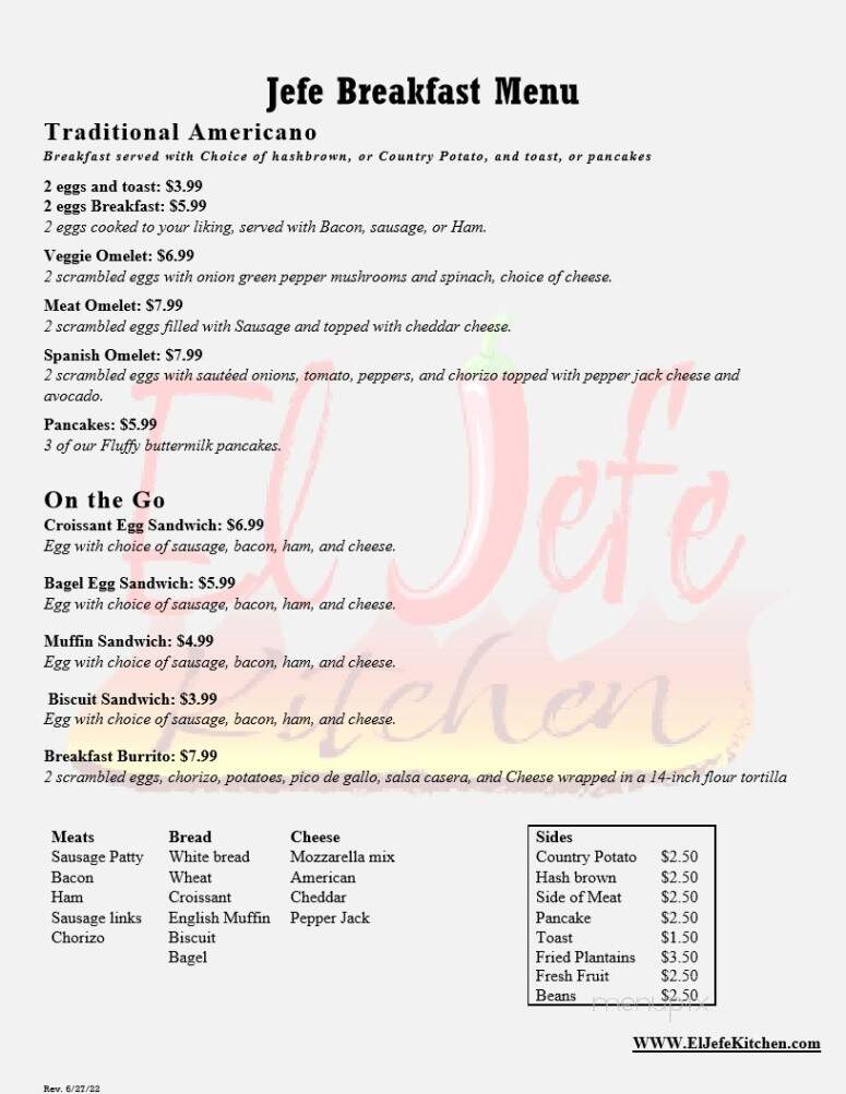 El Jefe Kitchen - Sparta, TN menu_pic