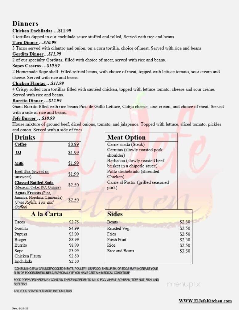El Jefe Kitchen - Sparta, TN menu_pic