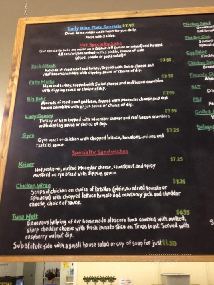 Zack's Sandwich Shack and Blue Plate Specials - Columbia, SC menu_pic