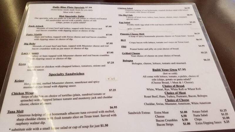 Zack's Sandwich Shack and Blue Plate Specials - Columbia, SC menu_pic