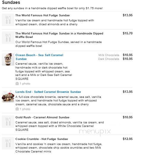 Ghirardelli Chocolate Outlet and Ice Cream Shop - Simpsonville, KY menu_pic