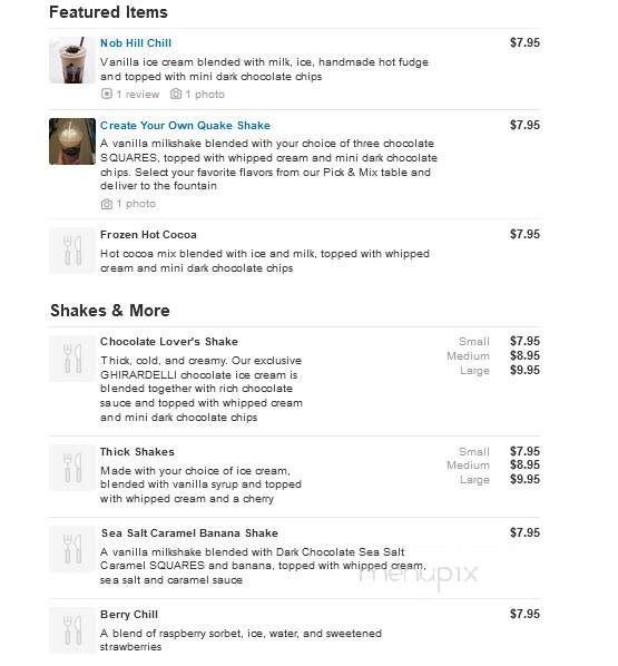 Ghirardelli Chocolate Outlet and Ice Cream Shop - Simpsonville, KY menu_pic