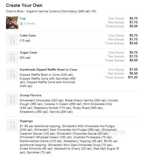 Ghirardelli Chocolate Outlet and Ice Cream Shop - Simpsonville, KY menu_pic
