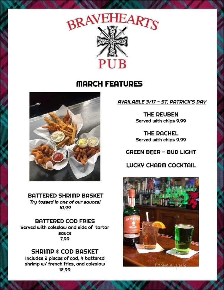 Bravehearts Pub - Alma, MI menu_pic