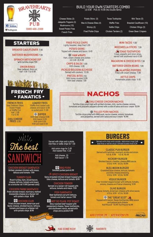 Bravehearts Pub - Alma, MI menu_pic