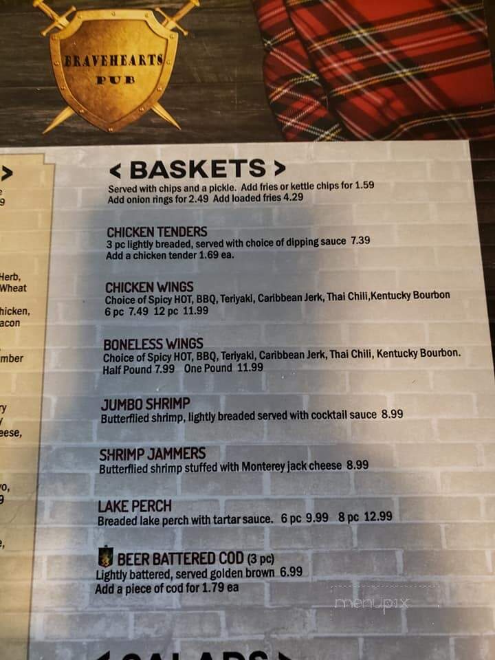 Bravehearts Pub - Alma, MI menu_pic