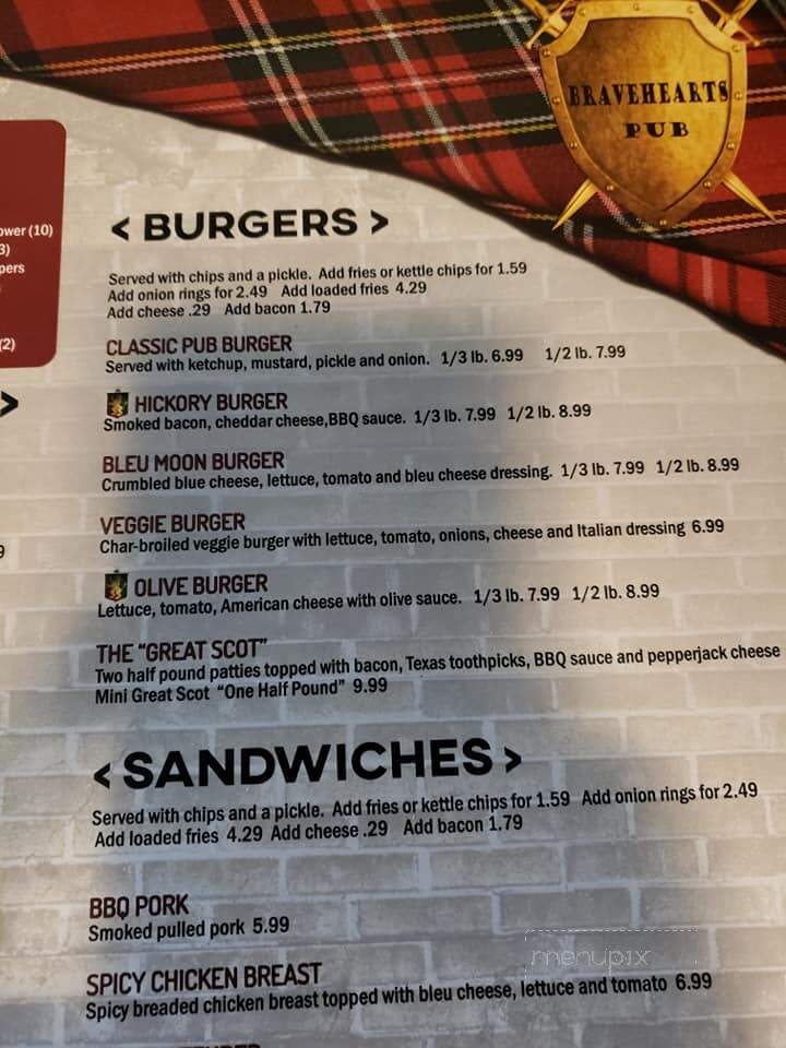Bravehearts Pub - Alma, MI menu_pic