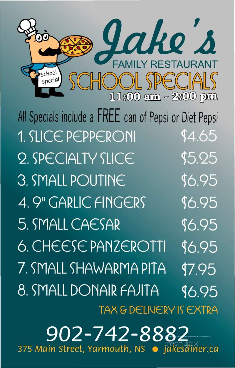 Jake's Diner Pizzeria & Deli - Yarmouth, NS menu_pic