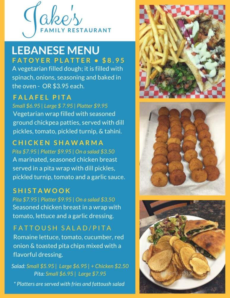 Jake's Diner Pizzeria & Deli - Yarmouth, NS menu_pic