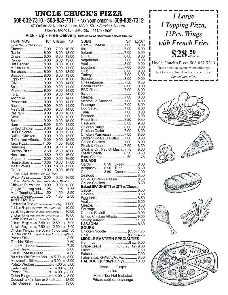 Uncle Chucks Pizza - Auburn, MA menu_pic