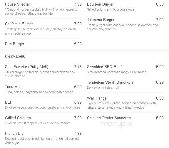 Slo's Pub - Woodruff, WI menu_pic