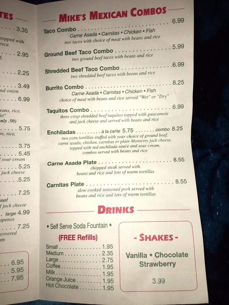 Mike's Hamburgers - La Mirada, CA menu_pic