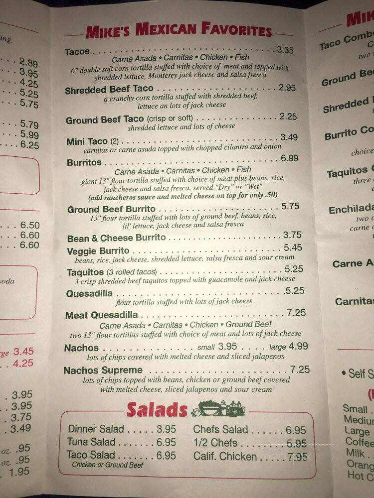 Mike's Hamburgers - La Mirada, CA menu_pic