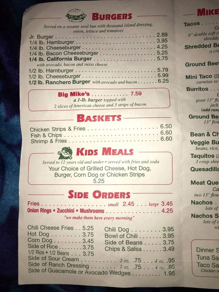 Mike's Hamburgers - La Mirada, CA menu_pic