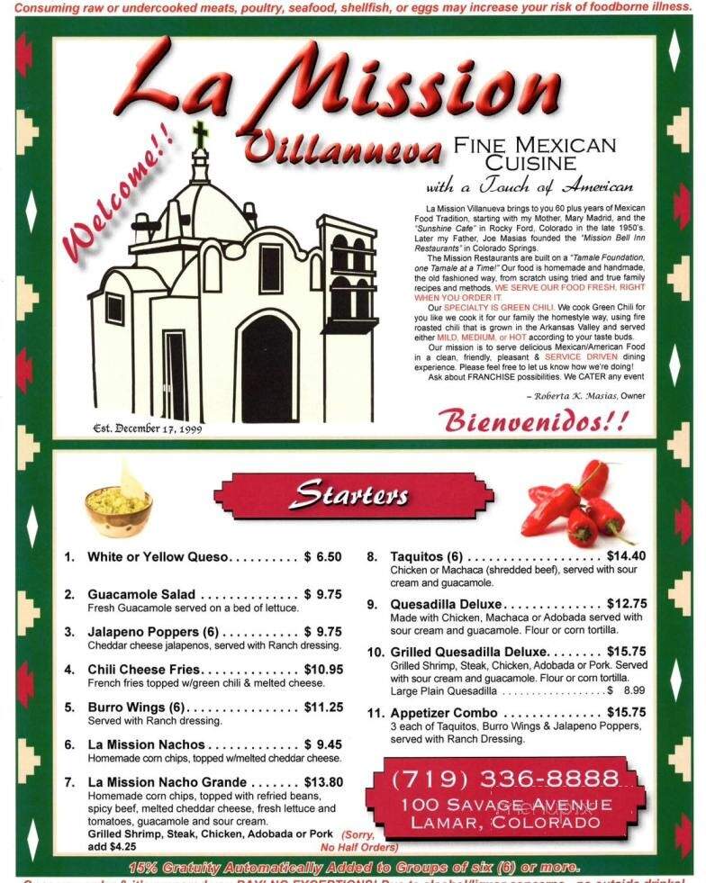 Mission Villanueva - Lamar, CO menu_pic