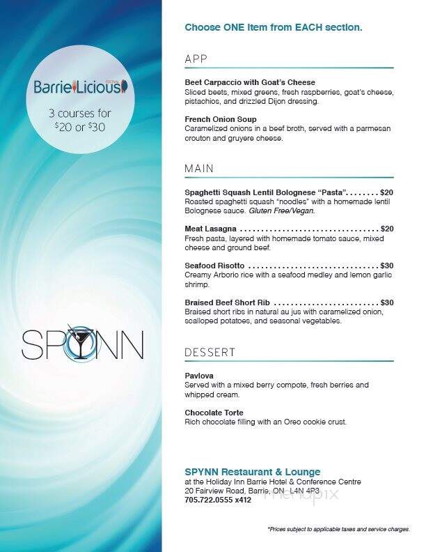Spynn - Barrie, ON menu_pic