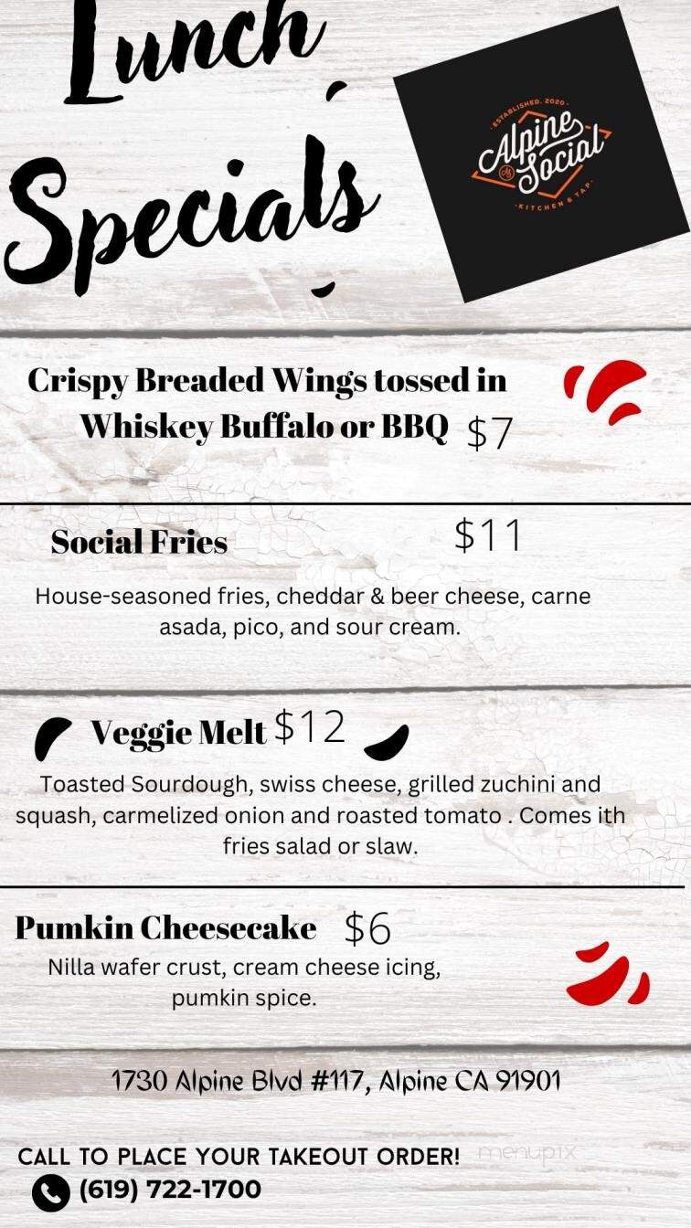 Alpine Social - Alpine, CA menu_pic